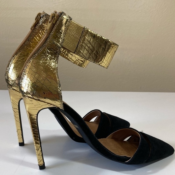 JEFFREY CAMPBELL black & gold ankle wrap pumps 7 - Picture 7 of 14